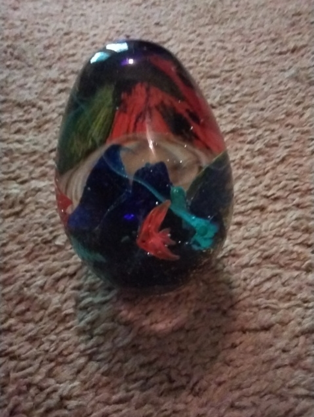 Murano Colorful Handblown Glass Paperweight with Swirl Fish Motif